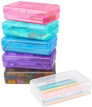 Plastic Pencil Case Box 6 Pack, Large Craft Storage Boxes Bulk Plastic Containers with Snap-tight Lids, Art School Supply 0rganizer, Marker Bead Pen Bins Organizer, Stackable, Multicolor Plastic Pencil Case Box 6 Pack, Large Craft Storage Boxes Bulk Plastic Containers with Snap-tight Lids, Art School Supply 0rganizer, Marker Bead Pen Bins Organizer, Stackable, Multicolor
