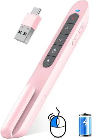 Pink Wireless Presentation Remote with Air Mouse, Rechargeable USB C Slide Clicker Compatible with PowerPoint for Mac and Windows Laptops (2.4GHz) Pink Wireless Presentation Remote with Air Mouse, Rechargeable USB C Slide Clicker Compatible with PowerPoint for Mac and Windows Laptops (2.4GHz)