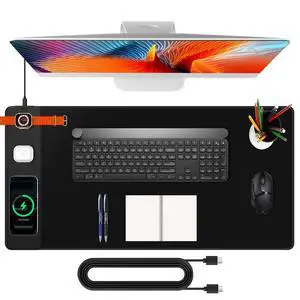Mouse Pad with Magnetic Wireless Charging, Large Desk Mat, Non-Slip Mouse Mat, Keyboard Pad for Gaming, Desk, Office, PC Mouse Pad with Magnetic Wireless Charging, Large Desk Mat, Non-Slip Mouse Mat, Keyboard Pad for Gaming, Desk, Office, PC