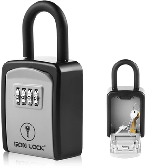 ® Small Portable Key Lock Box with Code, U-Shackle (Small, Grey) U-shackle opens fully out to loop over a handle, gate, latch or rail; rolling combination dials, no app, no battery ® Small Portable Key Lock Box with Code, U-Shackle (Small, Grey) U-shackle opens fully out to loop over a handle, gate, latch or rail; rolling combination dials, no app, no battery