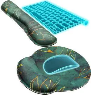 Keyboard Wrist Rest & Mouse Pad with Wrist Rest, Green Leaves Memory Foam Wrist Support, Ergonomic Design, Non-Slip Base, Office and Home Use Keyboard Wrist Rest & Mouse Pad with Wrist Rest, Green Leaves Memory Foam Wrist Support, Ergonomic Design, Non-Slip Base, Office and Home Use