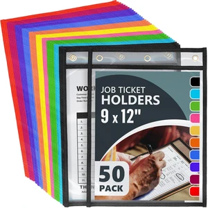 50 Pack Job Ticket Holders 9x12 inch - Colored Work Order Plastic Sleeves Shop Ticket Holders Dry Erase Pocket Sleeves Dry Erase Pockets Clear Pocket Sleeve Tickets Holder Plastic Sleeve 50 Pack Job Ticket Holders 9x12 inch - Colored Work Order Plastic Sleeves Shop Ticket Holders Dry Erase Pocket Sleeves Dry Erase Pockets Clear Pocket Sleeve Tickets Holder Plastic Sleeve