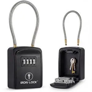® Key Lock Box with Code, Portable Cable Shackle (Small, Black) Holds 2-3 house keys or an access card; 11-in steel cable loops on gate or rail; weather-resistant; no app or battery ® Key Lock Box with Code, Portable Cable Shackle (Small, Black) Holds 2-3 house keys or an access card; 11-in steel cable loops on gate or rail; weather-resistant; no app or battery