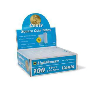 LIGHTHOUSE - Square Coin Tubes - Convenient Push Top, Virtually Unbreakable, Acid Free and Archival Quality - Coin Tubes for US Penny, 100 Pack LIGHTHOUSE - Square Coin Tubes - Convenient Push Top, Virtually Unbreakable, Acid Free and Archival Quality - Coin Tubes for US Penny, 100 Pack