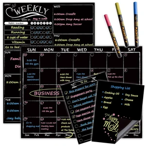 Magnetic Chalkboard Monthly Calendar - Weekly Planner Blackboard Combo Set w/Neon Bright Liquid Chalk Markers - Bonus Grocery List and Notepad Blackboard for Refrigerator Included Magnetic Chalkboard Monthly Calendar - Weekly Planner Blackboard Combo Set w/Neon Bright Liquid Chalk Markers - Bonus Grocery List and Notepad Blackboard for Refrigerator Included