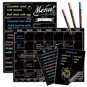 Magnetic Chalkboard Monthly Calendar - Weekly Meal Planning Blackboard Combo Set with Neon Bright Liquid Chalk Markers - Bonus Grocery List and Notepad Blackboard for Refrigerator Included Magnetic Chalkboard Monthly Calendar - Weekly Meal Planning Blackboard Combo Set with Neon Bright Liquid Chalk Markers - Bonus Grocery List and Notepad Blackboard for Refrigerator Included