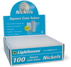 LIGHTHOUSE - Square Coin Tubes - Convenient Push Top, Virtually Unbreakable, Acid Free and Archival Quality - Coin Tubes for US Nickels, 100 Pack LIGHTHOUSE - Square Coin Tubes - Convenient Push Top, Virtually Unbreakable, Acid Free and Archival Quality - Coin Tubes for US Nickels, 100 Pack