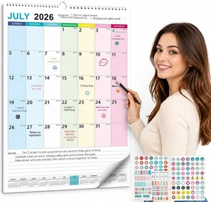 Large Wall Calendar 2026-2027, 18-Month, Jul 2026-Dec 2027, 15x22in Hanging Calendar, Monthly Design, 120 GSM Thick Paper, Spacious Writing Blocks, Bonus Stickers Large Wall Calendar 2026-2027, 18-Month, Jul 2026-Dec 2027, 15x22in Hanging Calendar, Monthly Design, 120 GSM Thick Paper, Spacious Writing Blocks, Bonus Stickers