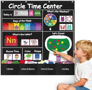 Circle Time Learning Center Pocket Chart, Classroom Calendar(Black) Printed Days of The Week with CardsLearning for Home or Kindergarten, Teacher Must Have Supplies That Fits Any School Décor Circle Time Learning Center Pocket Chart, Classroom Calendar(Black) Printed Days of The Week with CardsLearning for Home or Kindergarten, Teacher Must Have Supplies That Fits Any School Décor