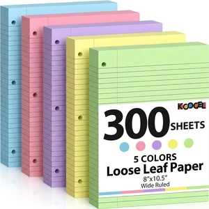 300Sheets Loose Leaf Paper, 8 x 10.5Inch Filler Notebook Lined Paper Wide Ruled, 5 Color, 3 Hole Punch Lined Writing Notebook for 3 Ring Binders for College Essentials School Office Supplies 300Sheets Loose Leaf Paper, 8 x 10.5Inch Filler Notebook Lined Paper Wide Ruled, 5 Color, 3 Hole Punch Lined Writing Notebook for 3 Ring Binders for College Essentials School Office Supplies