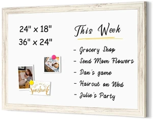 Dry Erase Board, 36" x 24" Magnetic Whiteboard, Vintage White Wood Framed Decorative White Board, Wall-Mounted Notice Board, For School, Office, Home, 8 Magnets 4 Markers 1 Eraser Dry Erase Board, 36" x 24" Magnetic Whiteboard, Vintage White Wood Framed Decorative White Board, Wall-Mounted Notice Board, For School, Office, Home, 8 Magnets 4 Markers 1 Eraser