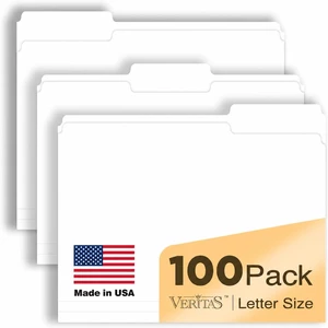 White File Folders 100 Pack, Letter Size 8.5 x 11, 1/3-Cut Tab Folders, 12PT Durable Paper Folders for Office, School & Home Filing, Made in USA White File Folders 100 Pack, Letter Size 8.5 x 11, 1/3-Cut Tab Folders, 12PT Durable Paper Folders for Office, School & Home Filing, Made in USA