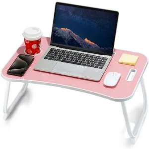 Laptop Bed Desk, Foldable Lap Desk, Portable Lap Table, Laptop Stand with Cup Holder, Tablet Slot & Lifting Handle for Work, Write, Draw & Eat on Bed, Sofa or Couch - Pink Laptop Bed Desk, Foldable Lap Desk, Portable Lap Table, Laptop Stand with Cup Holder, Tablet Slot & Lifting Handle for Work, Write, Draw & Eat on Bed, Sofa or Couch - Pink