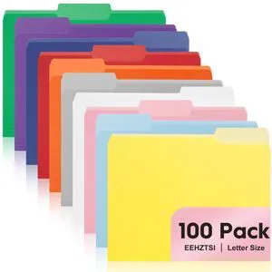 100-Pack Color File Folders, 1/3 Cut Tab, Assorted 10 Colors Letter Size Manilla Folder for School/Office/Classroom 100-Pack Color File Folders, 1/3 Cut Tab, Assorted 10 Colors Letter Size Manilla Folder for School/Office/Classroom
