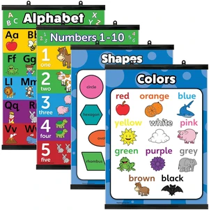 4 pack - ABC Alphabet + Numbers 1-10 + Shapes + Colors Poster Set - Toddler Educational Charts (LAMINATED, 18" x 24") 4 pack - ABC Alphabet + Numbers 1-10 + Shapes + Colors Poster Set - Toddler Educational Charts (LAMINATED, 18" x 24")