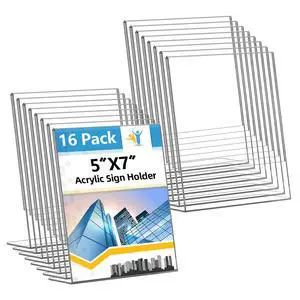 Acrylic Sign Holder 5x7 Inches, 16 Pack Clear Plastic Table Paper Display Stand, L-Shape Vertical Menu Holder Stand, Clear Picture Photo Flyer Display Stand for Restaurants, Store Show, Office Desktop Acrylic Sign Holder 5x7 Inches, 16 Pack Clear Plastic Table Paper Display Stand, L-Shape Vertical Menu Holder Stand, Clear Picture Photo Flyer Display Stand for Restaurants, Store Show, Office Desktop