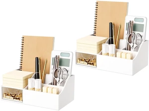 Acrylic Desk Organizer with Drawer, Pen & Pencil Holder, Multifunctional Desktop Caddy for Office Supply and Organization (White, 2 Pack) Acrylic Desk Organizer with Drawer, Pen & Pencil Holder, Multifunctional Desktop Caddy for Office Supply and Organization (White, 2 Pack)