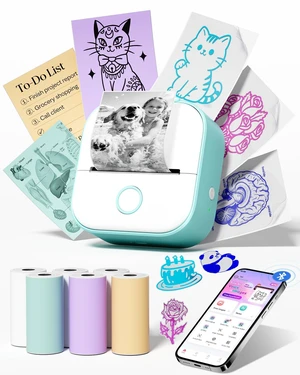 Mini Sticker Printer T02 Mini Thermal Printer with 6 Rolls Paper Bluetooth AI Sticker Maker for Kids, Sticker Printer Gift for Teen Girls & Boys, for Study Note, Journal, Photos, DIY, Gift Mini Sticker Printer T02 Mini Thermal Printer with 6 Rolls Paper Bluetooth AI Sticker Maker for Kids, Sticker Printer Gift for Teen Girls & Boys, for Study Note, Journal, Photos, DIY, Gift