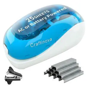 Electric Stapler,Including 2000 Staples and 1 Staple Remover, Suitable for Palm Size and high Comfort25 Sheet Capacity, AC Adapter or Battery PoweredBattery not Included Electric Stapler,Including 2000 Staples and 1 Staple Remover, Suitable for Palm Size and high Comfort25 Sheet Capacity, AC Adapter or Battery PoweredBattery not Included