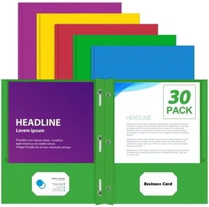 30 Pack Two Pocket Paper Folders with Prongs, Letter Size (5 Colors) 3 Prong Folders with Pockets, Paper, 3 Hole Punched, For School, Office, Home, Business 30 Pack Two Pocket Paper Folders with Prongs, Letter Size (5 Colors) 3 Prong Folders with Pockets, Paper, 3 Hole Punched, For School, Office, Home, Business