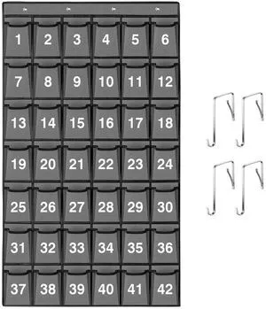 42 Pockets Numbered Classroom Pocket Chart for Cell Phones, Hanging Pocket Chart Storage for Classroom Phone Calculator Holder with 4 Hooks and 42 Clear Numbers Printing (Grey-42pockets) 42 Pockets Numbered Classroom Pocket Chart for Cell Phones, Hanging Pocket Chart Storage for Classroom Phone Calculator Holder with 4 Hooks and 42 Clear Numbers Printing (Grey-42pockets)