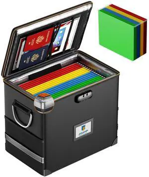 Fireproof File Organizer with Lock, Hard Safe Document Box, Black Includes 10 Hanging File Folders for Letter Size, Filing Cabinet with Fireproof Zippers & Threads, 0.58 Cubic Feet Fireproof File Organizer with Lock, Hard Safe Document Box, Black Includes 10 Hanging File Folders for Letter Size, Filing Cabinet with Fireproof Zippers & Threads, 0.58 Cubic Feet
