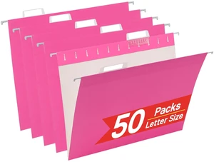 50 Pack Hanging File Folders,Letter Size File Folder,Pink Hanging Folders for Filing Cabinet,Reinforced Rods for Smooth Gliding,Includes 1/5 Adjustable Tabs & Inserts,Ideal for Home & Office 50 Pack Hanging File Folders,Letter Size File Folder,Pink Hanging Folders for Filing Cabinet,Reinforced Rods for Smooth Gliding,Includes 1/5 Adjustable Tabs & Inserts,Ideal for Home & Office