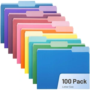 Colored File Folders,100 Pack Manila Folders, Letter Size 8.5" x 11", 1/3-Cut Tabs, Assorted 10 Colors, Colored File Folders for Office, School & Business Organization Colored File Folders,100 Pack Manila Folders, Letter Size 8.5" x 11", 1/3-Cut Tabs, Assorted 10 Colors, Colored File Folders for Office, School & Business Organization