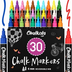 Erasable Liquid Chalk Markers (30 Pack 6mm) - Car Window Markers Pastel + Neon Chalk Pens, Wet Wipe Washable Paint for Chalkboard Sign, Blackboards, Glass, Board, Mirror - 6mm Reversible Tip Erasable Liquid Chalk Markers (30 Pack 6mm) - Car Window Markers Pastel + Neon Chalk Pens, Wet Wipe Washable Paint for Chalkboard Sign, Blackboards, Glass, Board, Mirror - 6mm Reversible Tip