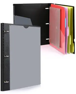 Telescoping Project Organizer, 1 Inch 3 Ring Binder, Black Clear Front Pocket / Tabbed Catalog Pocket / 5-Tab Pocket Dividers / 1 Plastic Binder Pocket Telescoping Project Organizer, 1 Inch 3 Ring Binder, Black Clear Front Pocket / Tabbed Catalog Pocket / 5-Tab Pocket Dividers / 1 Plastic Binder Pocket