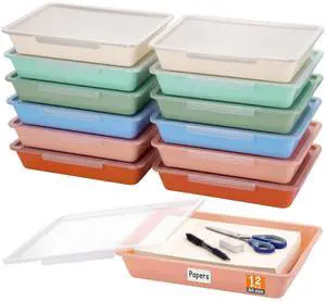 12 Pcs Classroom Paper Storage Bins with Clear Latching Lid, Label Stackable Letter Size Flat Tray Container for Teacher Back to School Supplies Home Office Desk Arts Crafts (Boho,13x10in) 12 Pcs Classroom Paper Storage Bins with Clear Latching Lid, Label Stackable Letter Size Flat Tray Container for Teacher Back to School Supplies Home Office Desk Arts Crafts (Boho,13x10in)