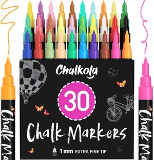 30 Extra Fine Tip Liquid Chalk Markers for Blackboard, Chalkboard, Window 1mm, Pastel + Neon Chalk Pens, Erasable Dry Erase Marker for Car Windows, Bistro, Wedding Sign - Fine Tip Chalkboard Markers 30 Extra Fine Tip Liquid Chalk Markers for Blackboard, Chalkboard, Window 1mm, Pastel + Neon Chalk Pens, Erasable Dry Erase Marker for Car Windows, Bistro, Wedding Sign - Fine Tip Chalkboard Markers