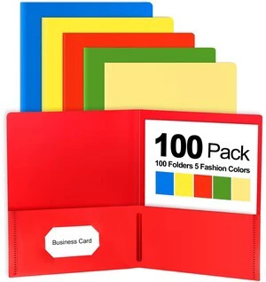 100 Pack Plastic Folders with Pockets, 5 Color Heavy Duty Two Pocket Folder Business Card Holder for Office, High School, Business Resume 100 Pack Plastic Folders with Pockets, 5 Color Heavy Duty Two Pocket Folder Business Card Holder for Office, High School, Business Resume