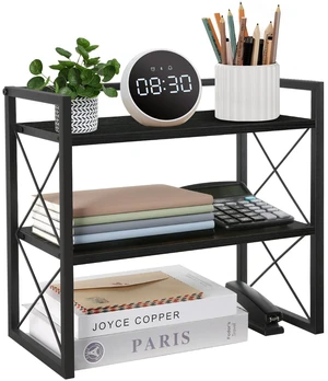 Desktop Shelf Organizer, 2 Tier Office Shelves, Wood Desk Organizer Storage Rack and Freestanding Display Shelf for Office, Dormitory, Home(Black) Desktop Shelf Organizer, 2 Tier Office Shelves, Wood Desk Organizer Storage Rack and Freestanding Display Shelf for Office, Dormitory, Home(Black)