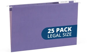 25 Hanging File Folders, Legal Size, Purple Reinforced 11pt, 1/5 Cut Tabs, Plastic Tabs and Inserts Included, for Filing Cabinet, Home, and Office Use 25 Hanging File Folders, Legal Size, Purple Reinforced 11pt, 1/5 Cut Tabs, Plastic Tabs and Inserts Included, for Filing Cabinet, Home, and Office Use
