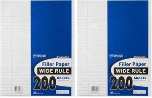 Filler Paper, 8.5 x 11 Inches, Wide Rule, 200 Sheets (12803) White (Pack of 2) Filler Paper, 8.5 x 11 Inches, Wide Rule, 200 Sheets (12803) White (Pack of 2)