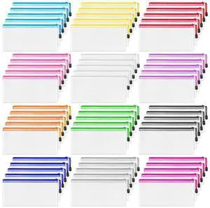 60 Pack Pencil Pouch Bulk, 9.5" x 4.5" Mesh Zipper Pouch, 12 Colors Small Clear Zipper Pouch Pencil Case for Supplies Storage, Travel, Cash, Cosmetics, Office with Translucent Waterproof PVC 60 Pack Pencil Pouch Bulk, 9.5" x 4.5" Mesh Zipper Pouch, 12 Colors Small Clear Zipper Pouch Pencil Case for Supplies Storage, Travel, Cash, Cosmetics, Office with Translucent Waterproof PVC