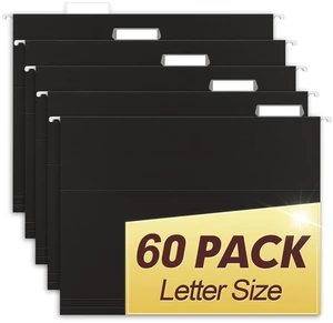 Hanging File Folders, 60 Pack Reinforced Letter Size Hanging Folders, Designed for Bulky Files, Filing Cabinet, 1/5-Cut Adjustable Tabs (Black) Hanging File Folders, 60 Pack Reinforced Letter Size Hanging Folders, Designed for Bulky Files, Filing Cabinet, 1/5-Cut Adjustable Tabs (Black)