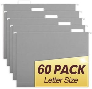 Hanging File Folders, 60 Pack Reinforced Letter Size Hanging Folders, Designed for Bulky Files, Filing Cabinet, 1/5-Cut Adjustable Tabs (Gray) Hanging File Folders, 60 Pack Reinforced Letter Size Hanging Folders, Designed for Bulky Files, Filing Cabinet, 1/5-Cut Adjustable Tabs (Gray)