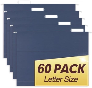 Hanging File Folders, 60 Pack Reinforced Letter Size Hanging Folders, Designed for Bulky Files, Filing Cabinet, 1/5-Cut Adjustable Tabs (Blue) Hanging File Folders, 60 Pack Reinforced Letter Size Hanging Folders, Designed for Bulky Files, Filing Cabinet, 1/5-Cut Adjustable Tabs (Blue)