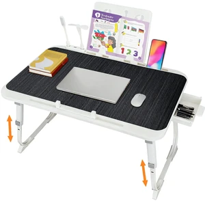 Laptop Desk for Bed, Adjustable Height Laptop Bed Table, Foldable Lap Desk with USB Charge Port, Desktop Card Slot, Side Drawer, Book Shelf, Portable Lap Tray for Eating Reading Working Sofa & Floor Laptop Desk for Bed, Adjustable Height Laptop Bed Table, Foldable Lap Desk with USB Charge Port, Desktop Card Slot, Side Drawer, Book Shelf, Portable Lap Tray for Eating Reading Working Sofa & Floor