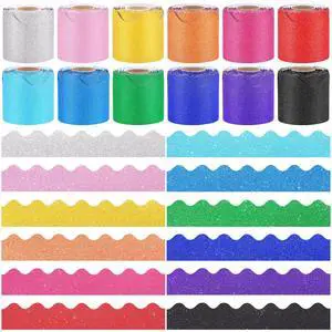 12 Rolls 393.6 Feet Scalloped Bulletin Board Borders Glitter Mixed Colors Classroom Borders for Bulletin Board Trim Bulletin Border Decoration Strips for School, Classroom Decorations 12 Rolls 393.6 Feet Scalloped Bulletin Board Borders Glitter Mixed Colors Classroom Borders for Bulletin Board Trim Bulletin Border Decoration Strips for School, Classroom Decorations