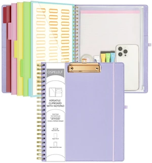 Foldable Spiral Clipboard Folio with Storage Zipper Pouch, 5 Plastic Folders with 10 Pockets, Refillable Lined Notepad (11" x 8.5"), Linen Hardcover Project Organizer (Light Purple) Foldable Spiral Clipboard Folio with Storage Zipper Pouch, 5 Plastic Folders with 10 Pockets, Refillable Lined Notepad (11" x 8.5"), Linen Hardcover Project Organizer (Light Purple)