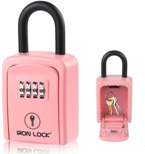 ® Small Portable Key Lock Box with Code, U-Shackle (Small, Pink) U-shackle opens fully out to loop over a handle, gate, latch or rail; rolling combination dials, no app, no battery ® Small Portable Key Lock Box with Code, U-Shackle (Small, Pink) U-shackle opens fully out to loop over a handle, gate, latch or rail; rolling combination dials, no app, no battery
