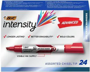 Intensity Advanced Colorful Dry Erase Markers, Chisel Tip, 24-Count Ideal for Teachers and Office Use | Smooth Flowing Liquid Ink | Easy Erase for Quick Cleanup | Non-Toxic, ACMI-Approved Intensity Advanced Colorful Dry Erase Markers, Chisel Tip, 24-Count Ideal for Teachers and Office Use | Smooth Flowing Liquid Ink | Easy Erase for Quick Cleanup | Non-Toxic, ACMI-Approved