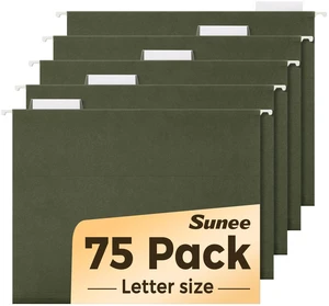 Hanging File Folders, 75 Pack Reinforced Hang Folders Letter Size, Adjustable 1/5-Cut Tabs, Designed for Bulky Files, Filing Cabinet, Standard Green Hanging File Folders, 75 Pack Reinforced Hang Folders Letter Size, Adjustable 1/5-Cut Tabs, Designed for Bulky Files, Filing Cabinet, Standard Green
