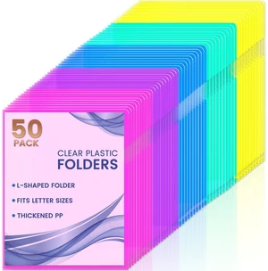 50 Pack Clear Document Folder Project Pockets, Clear Plastic Folders Letter Size Plastic Document Folders Paper Poly Jacket Sleeves Folders Copy, 5 Assorted Colors 50 Pack Clear Document Folder Project Pockets, Clear Plastic Folders Letter Size Plastic Document Folders Paper Poly Jacket Sleeves Folders Copy, 5 Assorted Colors