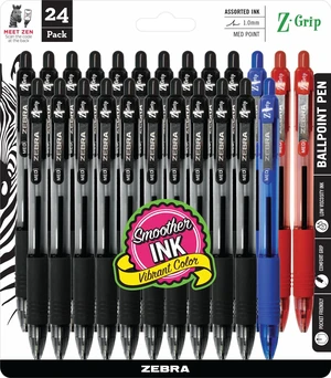 Z-Grip Retractable Ballpoint Pen, Medium Point, 1.0 mm, 20 Black, 2 Blue, & 2 Red - Pack of 24 Z-Grip Retractable Ballpoint Pen, Medium Point, 1.0 mm, 20 Black, 2 Blue, & 2 Red - Pack of 24