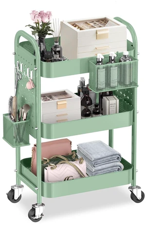 3 Tier Metal Rolling Utility Cart with Pegboards,Baskets,Hook,Green More Storage Craft Cart with Pegboards,Lockable Wheels,Hooks & Baskets to Organize Kitchen,Office,Bedroom and DIY Supplies 3 Tier Metal Rolling Utility Cart with Pegboards,Baskets,Hook,Green More Storage Craft Cart with Pegboards,Lockable Wheels,Hooks & Baskets to Organize Kitchen,Office,Bedroom and DIY Supplies