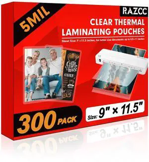 Laminating Sheets, 300 Pack Clear Thermal Laminating Plastic Paper Laminator Sheets, 9 x 11.5-Inch, 5mil, Ideal Office or School Supplies Laminating Sheets, 300 Pack Clear Thermal Laminating Plastic Paper Laminator Sheets, 9 x 11.5-Inch, 5mil, Ideal Office or School Supplies